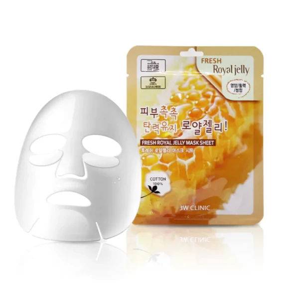 3W Clinic Fresh Royal Jelly Mask Sheet – Vlažilna Maska za Obraz 23ml/1kos