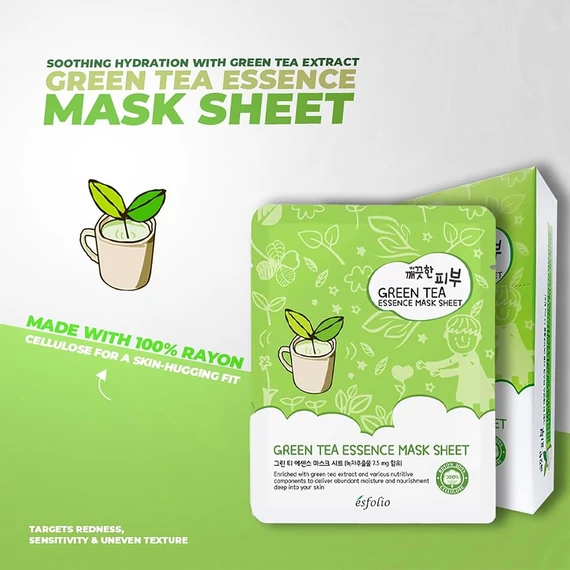 Esfolio Pure Skin Green Tea Essence Sheet Mask – Tkaninska maska z zelenim čajem 25ml