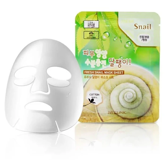 3W Clinic Fresh Snail Mucus Mask Sheet – Vlažilna Maska za Obraz 23ml/1kos