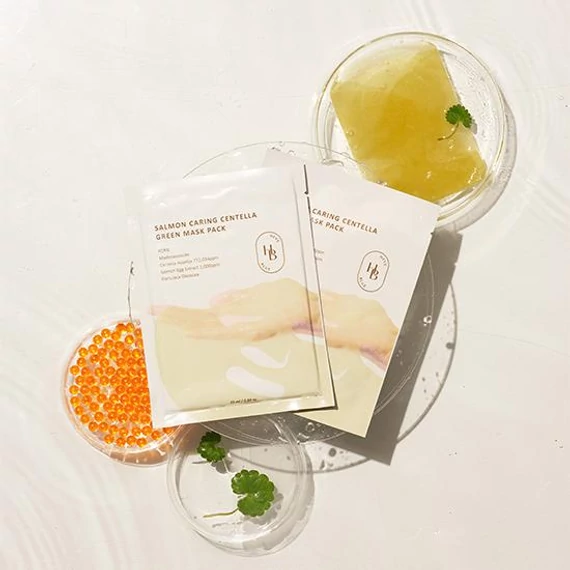 HEVEBLUE Salmon Caring Centella Green Mask Pack – Hidratacijska in Pomirjujoča Maska 1kos/25ml