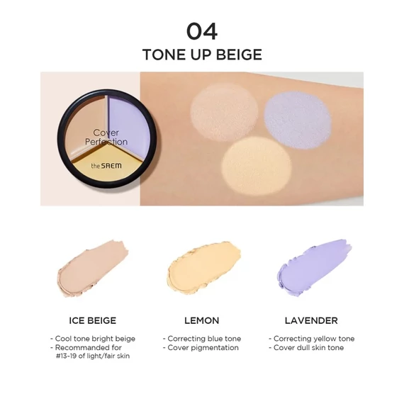 The Saem Cover Perfection Triple Pot Concealer – 04 Tone Up Beige – Korektor Za Konturiranje 4.5g