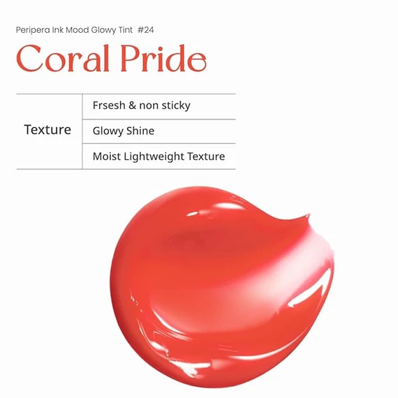 Peripera Ink Mood Glowy Tint - 24 Coral Pride - Culoare de buze de lungă durată 4g