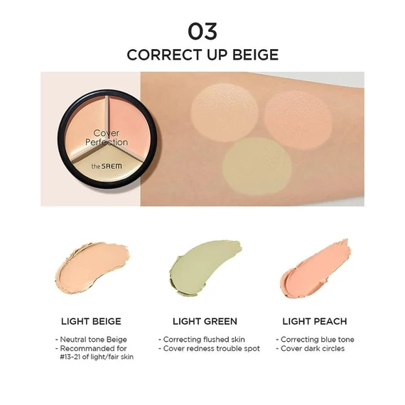 The Saem Cover Perfection Triple Pot Concealer – 03 Correct Up Beige – Kontúrozó Korrektor 4.5g