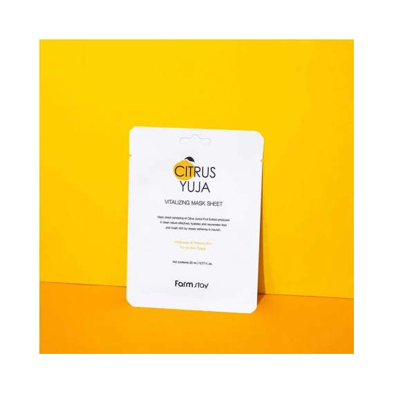 Farmstay Citrus Yuja Vitalizing Mask Sheet - Mască Textilă Pentru Față Cu Extract De Yuzu 1buc/23ml