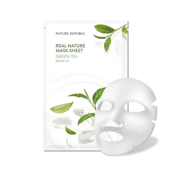 Nature Republic Real Nature Green Tea Sheet Mask - Pomirjevalna Maska za Obraz 1kos/23ml