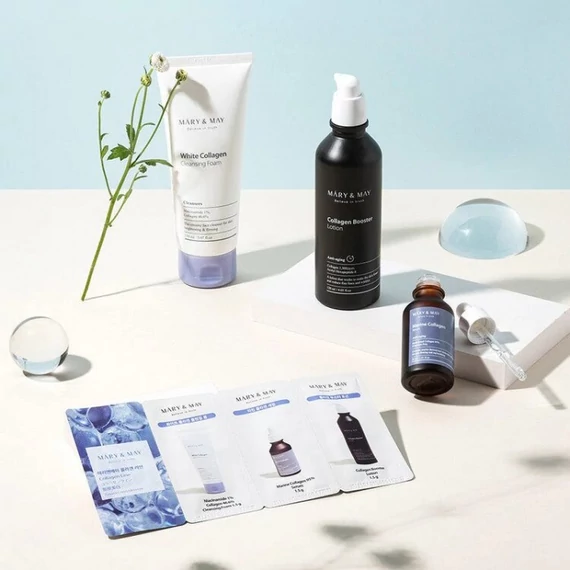 Mary&May Collagen Line 3Step Sachet (Cleansing Foam 1.5g + Serum 1.5g + Lotion 1.5g) (sample) – Rozjasňující Mini Sada 4.5g (sample)
