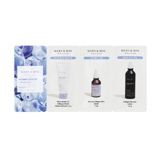 Mary&May Collagen Line 3Step Sachet (Cleansing Foam 1.5g + Serum 1.5g + Lotion 1.5g) (sample) – Rozjasňující Mini Sada 4.5g (sample)