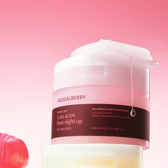 EQQUALBERRY Collagen Pore-Tight Up Gel Toner Pads – Kolagénové Tonizačné Gélové Tampóny Na Zúženie Pórov 60ks/140ml