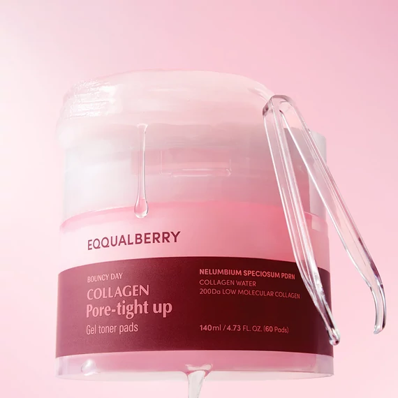EQQUALBERRY Collagen Pore-Tight Up Gel Toner Pads – Kolagénové Tonizačné Gélové Tampóny Na Zúženie Pórov 60ks/140ml