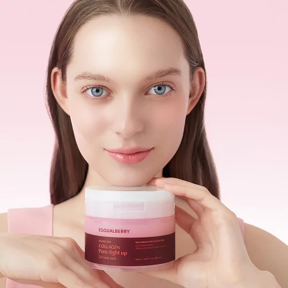EQQUALBERRY Collagen Pore-Tight Up Gel Toner Pads – Kolagénové Tonizačné Gélové Tampóny Na Zúženie Pórov 60ks/140ml