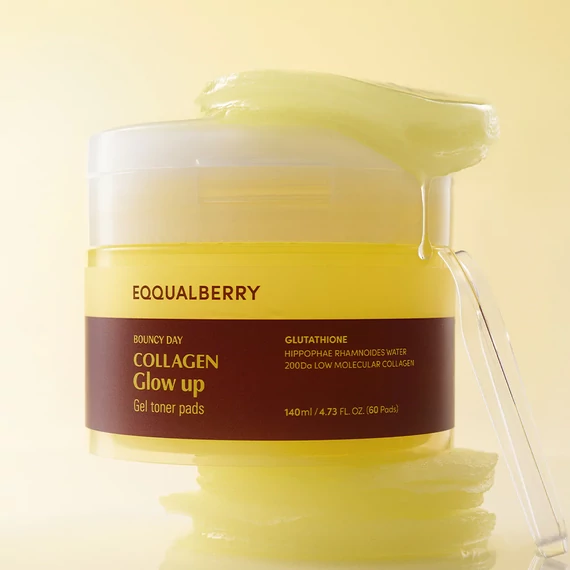 EQQUALBERRY Collagen Glow Up Gel Toner Pads – Kolagénové Gélové Tampóny Pre Žiarivú Pokožku 60ks/140ml