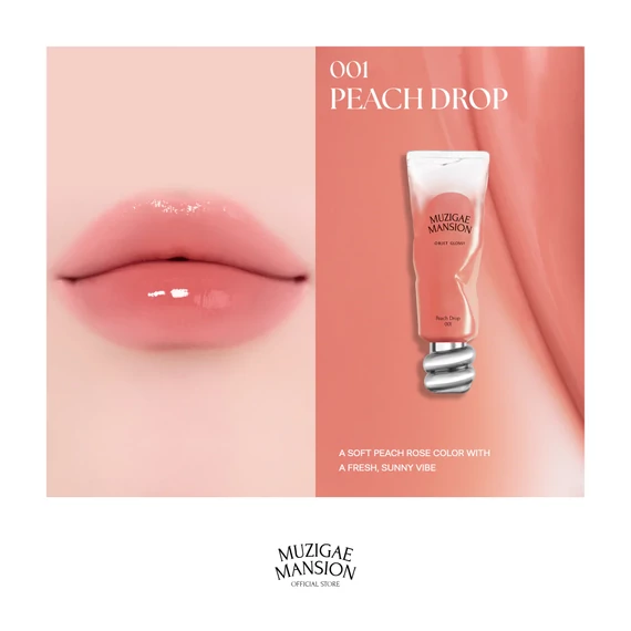 Muzigae Mansion Objet Glossy – #001 Peach Drop – Fényes Ajakfény 6g